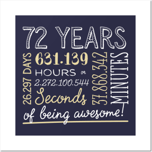 72nd Birthday Gifts - 72 Years of being Awesome in Hours & Seconds Posters and Art